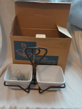 Pampered Chef Simple Additions Set of 2 White Dipping Bowls with Caddy